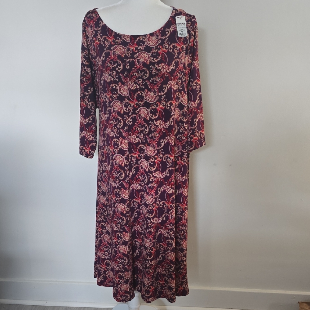 Roaman's Red and Black Paisley Long Sleeve Dress 2X Petite